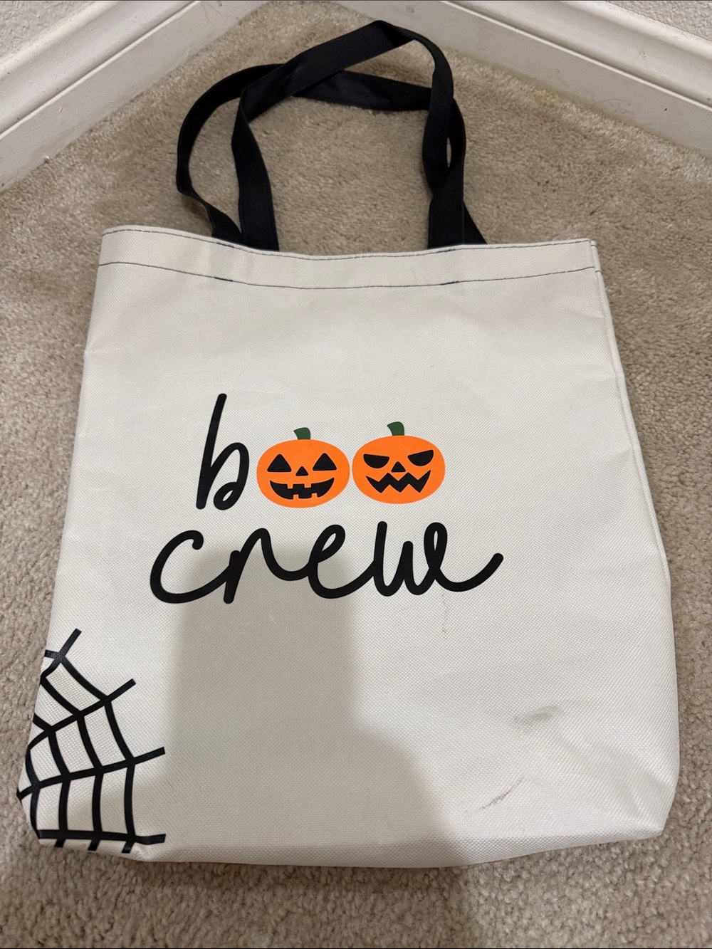 Kids Halloween Tote Bag - White & Orange 'Boo Crew' Design